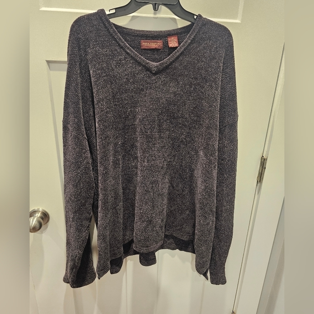 Back Country Clothing Co 2X Gray Chenille V-Neck Sweater Soft Plush Knit Pullovr